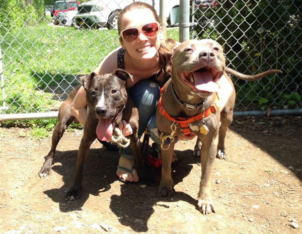 Katherine with her foster Tadpole, and her own rescue, Elphie